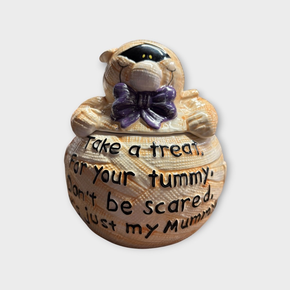 Vigor Mummy Candy Jar Halloween Cookie Jar Tan Excellent Ceramic 7in Small